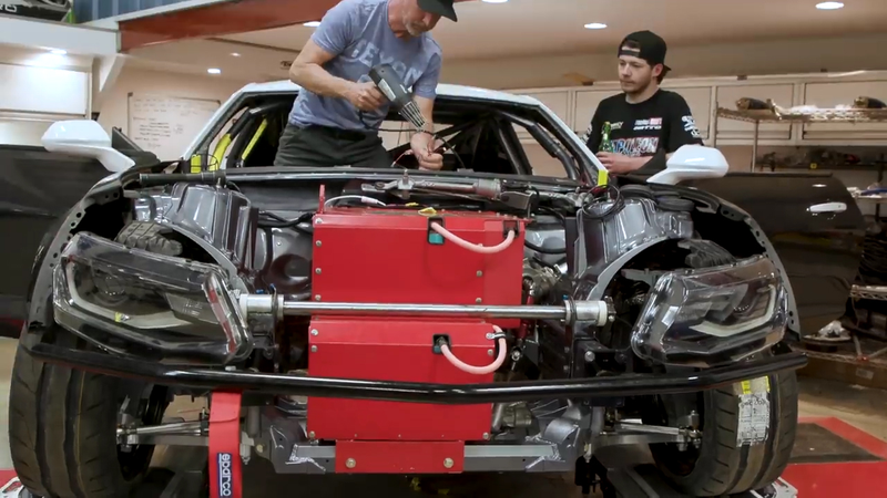 Illustration for article titled Holy Crap the First All-Electric Professional Drift Car Is a Camaro